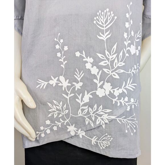 Misslook Tunic Top 3X Gray White Floral V-Neck Short Half Sleeve Lightweight - Picture 2 of 10